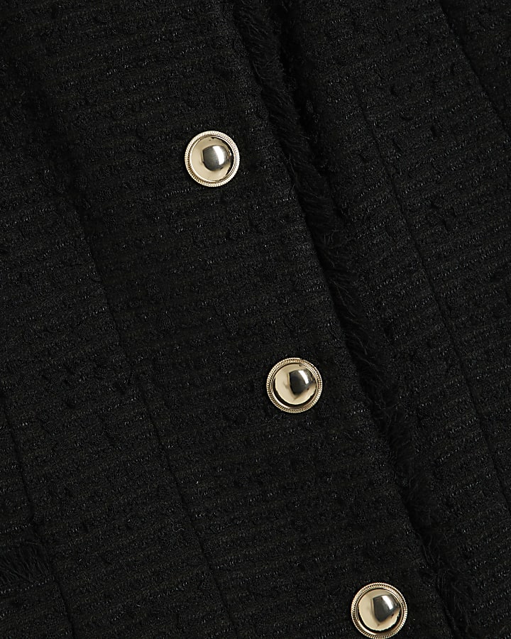 Black Collarless Boucle Jacket