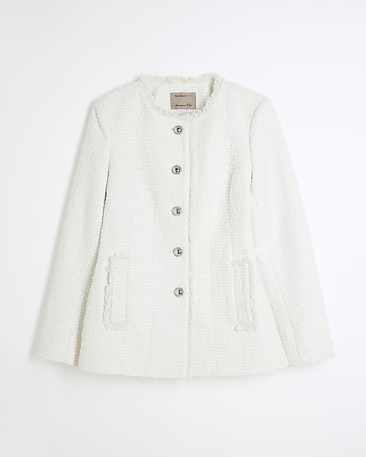 Cream Collarless Boucle Jacket