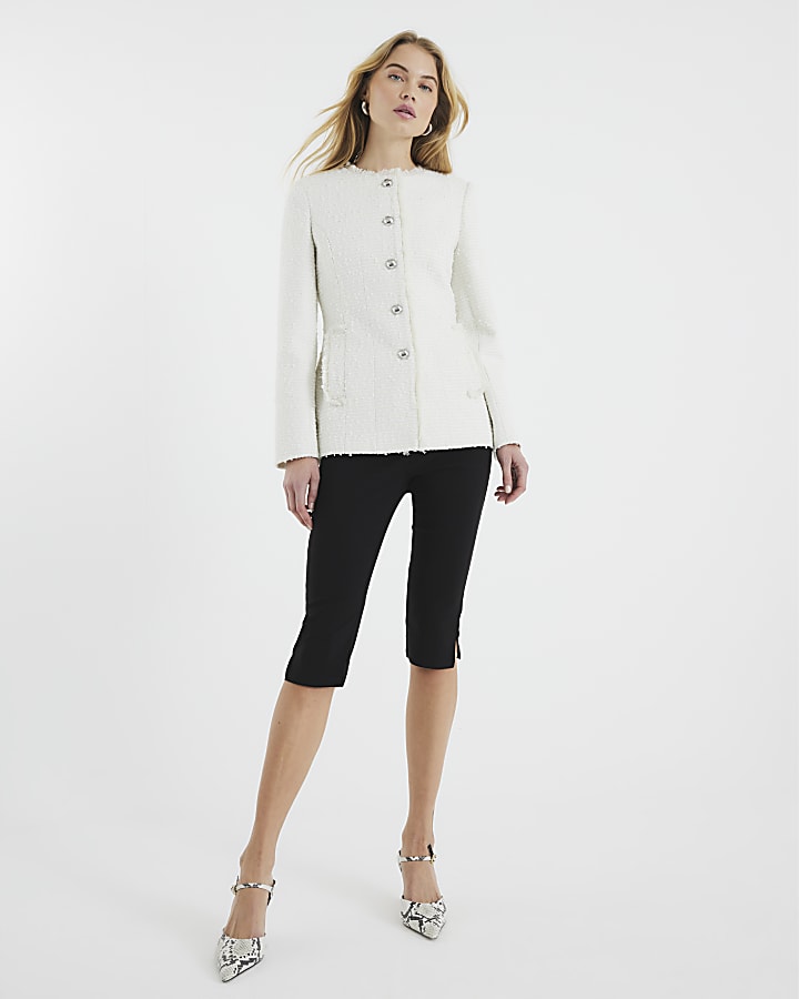 Cream Collarless Boucle Jacket