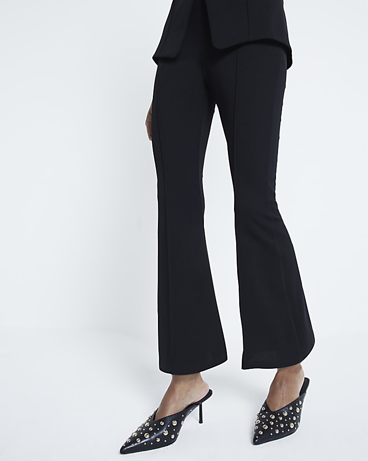 Black cropped pull on trousers