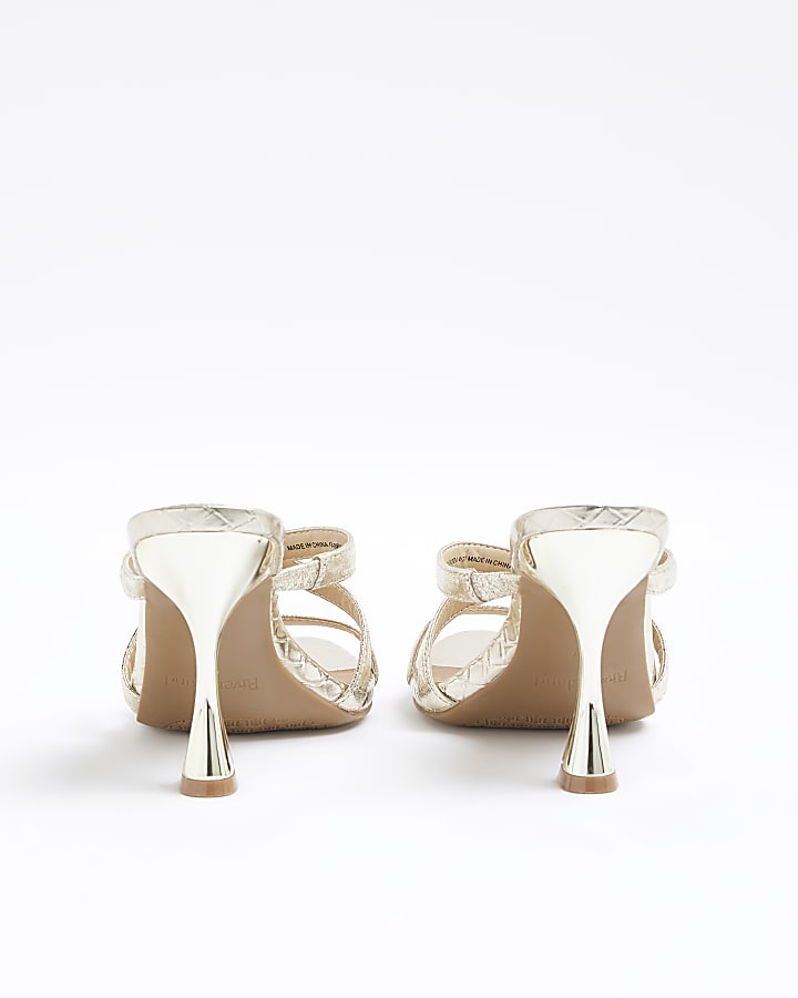 Gold Flared Heel Mule Sandals