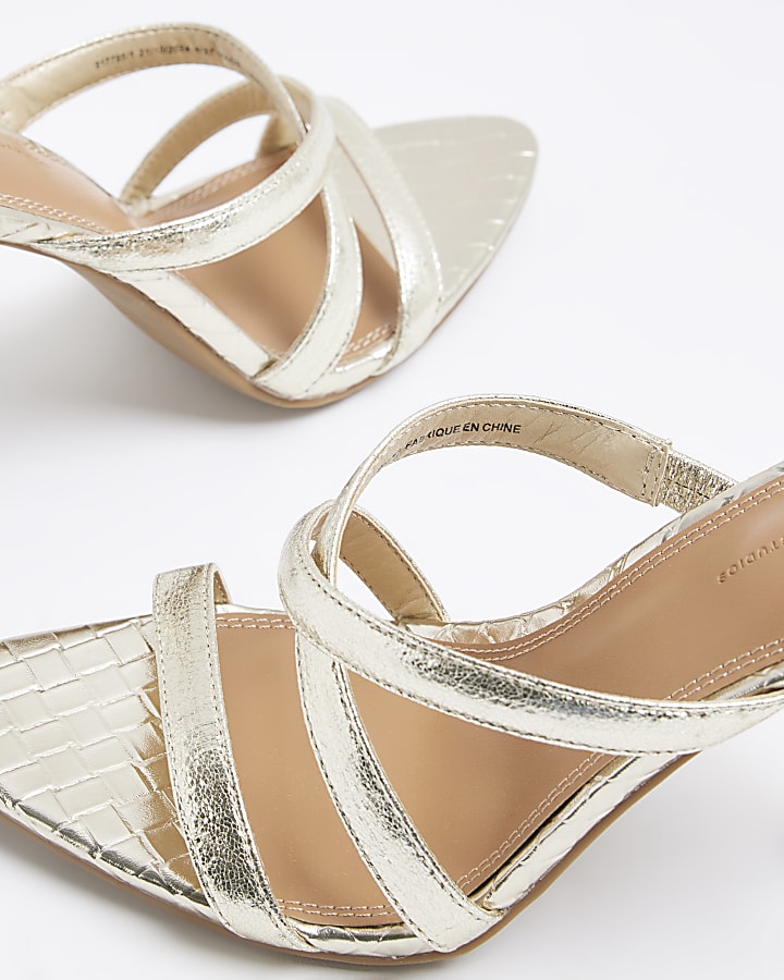 Gold Flared Heel Mule Sandals