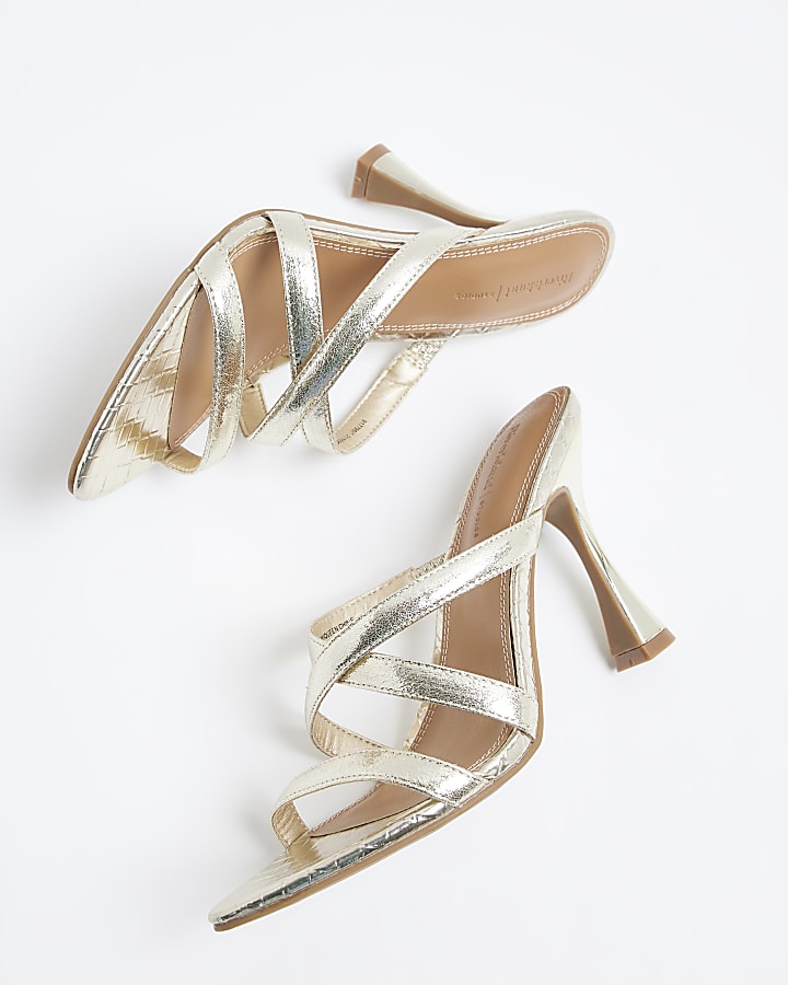 Gold Flared Heel Mule Sandals