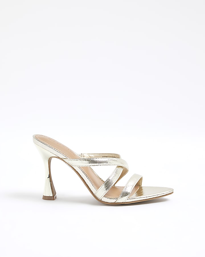 Gold Flared Heel Mule Sandals