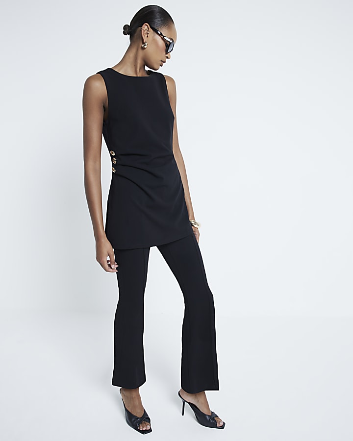 Black Longline Buttoned Tunic