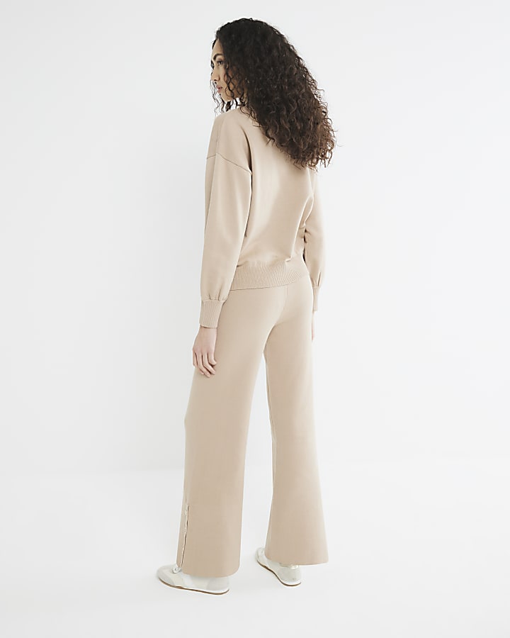 Brown Straight Leg Knitted Trousers