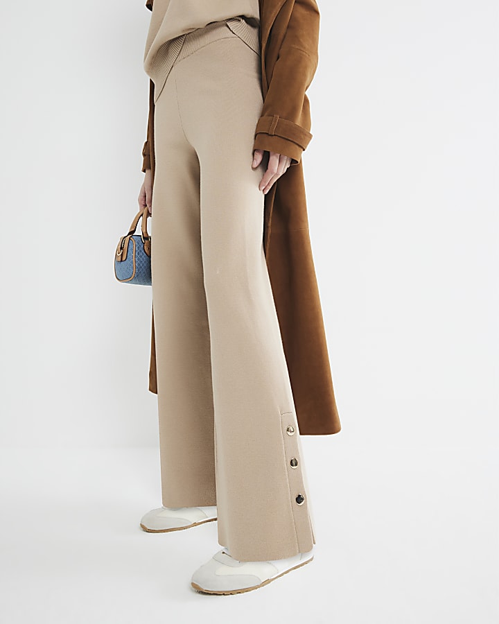 Brown Straight Leg Knitted Trousers