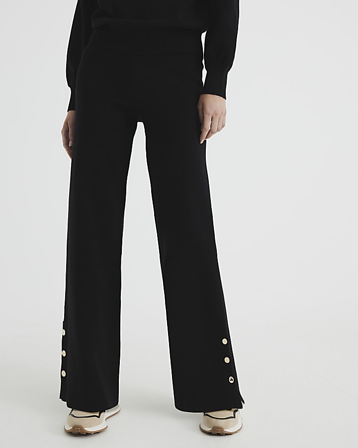 Black Straight Knitted Trousers