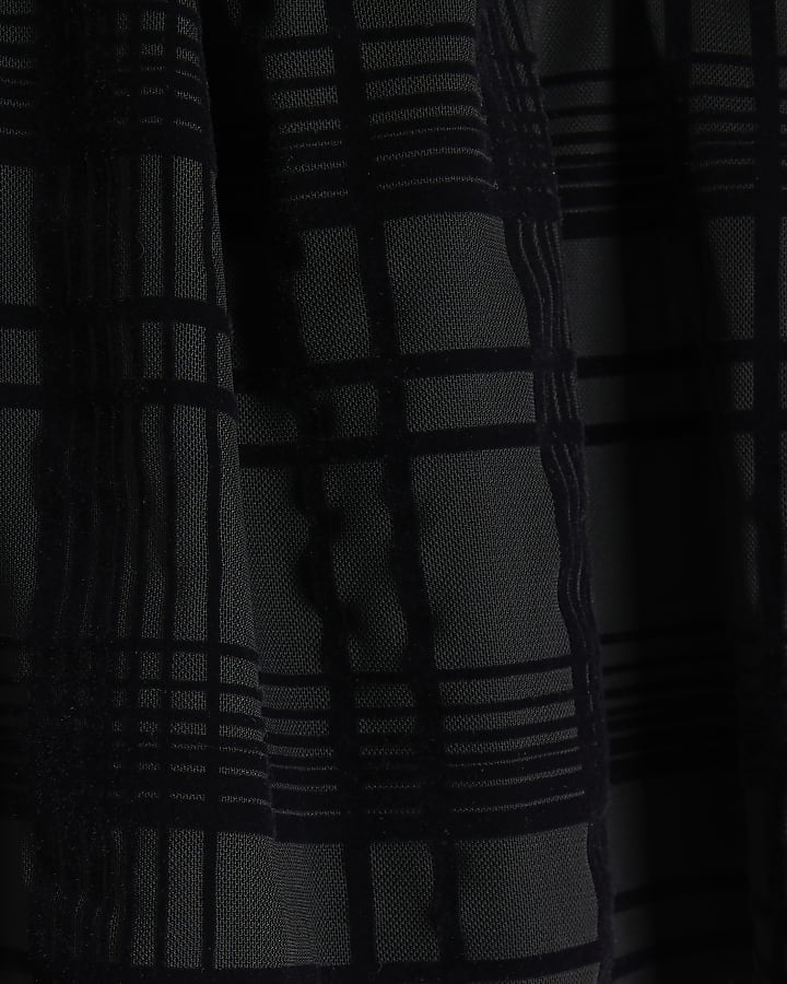 Black Check Mesh Long Sleeve Top