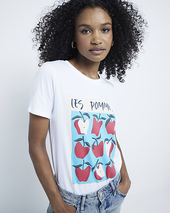 White Les Pommes Graphic Print T-shirt