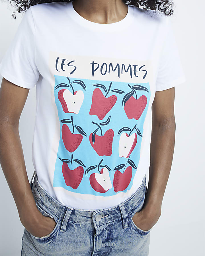 White Les Pommes Graphic Print T-shirt