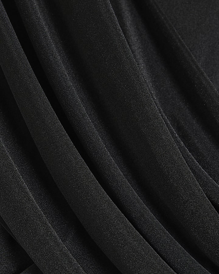Black Short Sleeve Wrap Draped Top