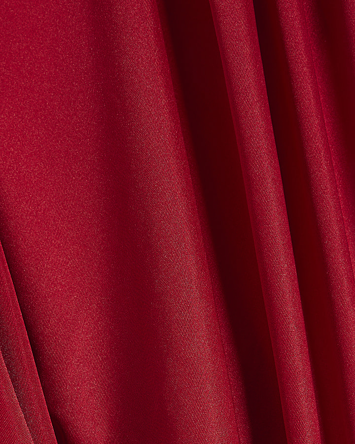 Red Short Sleeve Wrap Draped Top