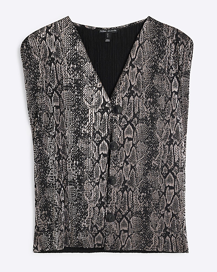 Black Metallic Snake Plisse Waistcoat