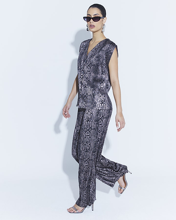 Black Metallic Snake Plisse Waistcoat
