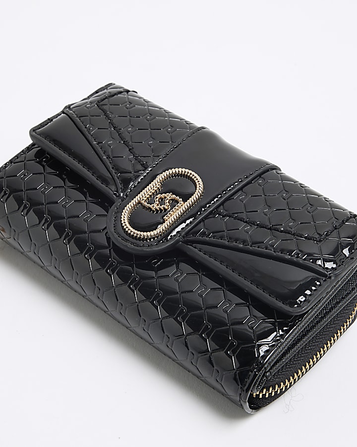 Black Patent Zip Around Purse