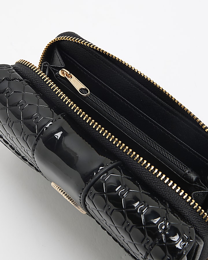 Black Patent Zip Around Purse