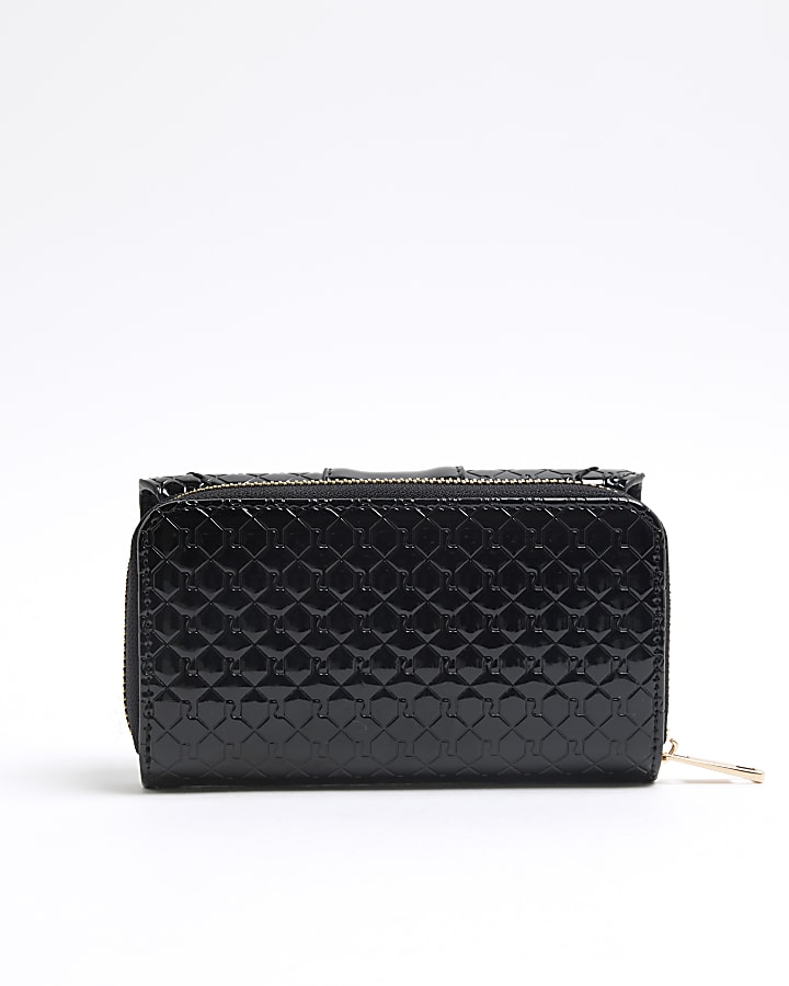 Black Patent Zip Around Purse