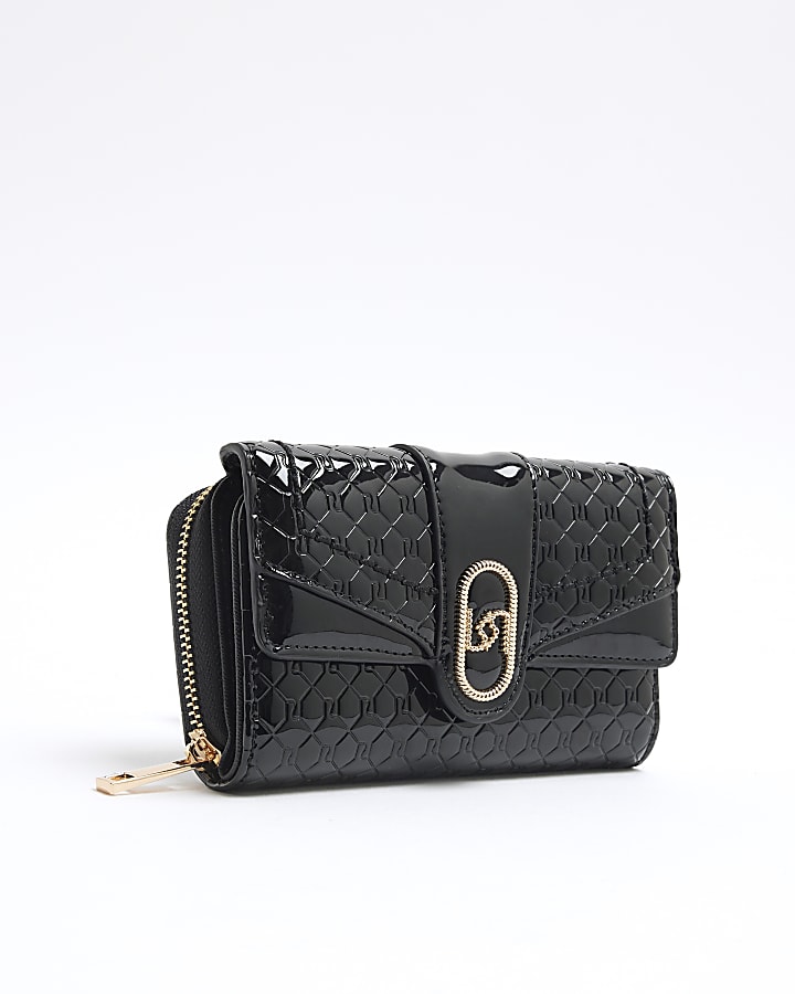 Black Patent Zip Around Purse