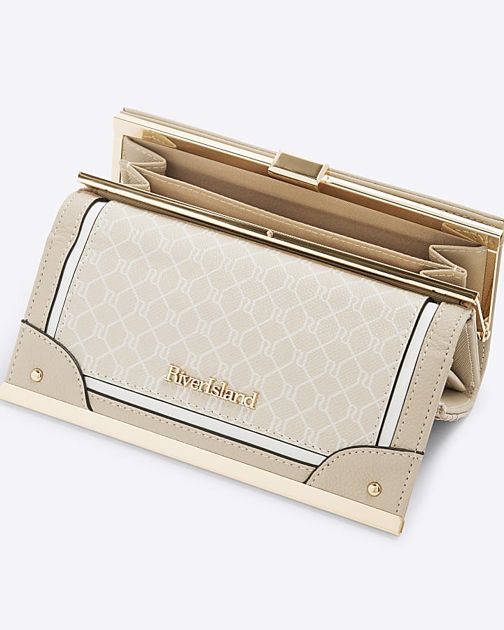 Beige Monogram Clip Top Purse