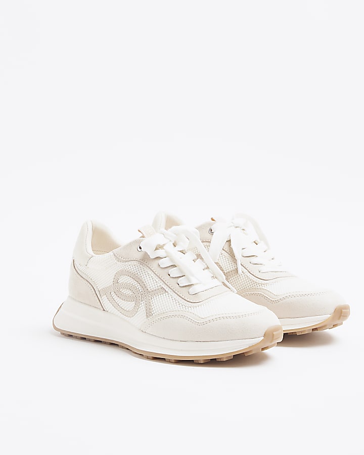 Cream Wide Fit Mesh Trainers