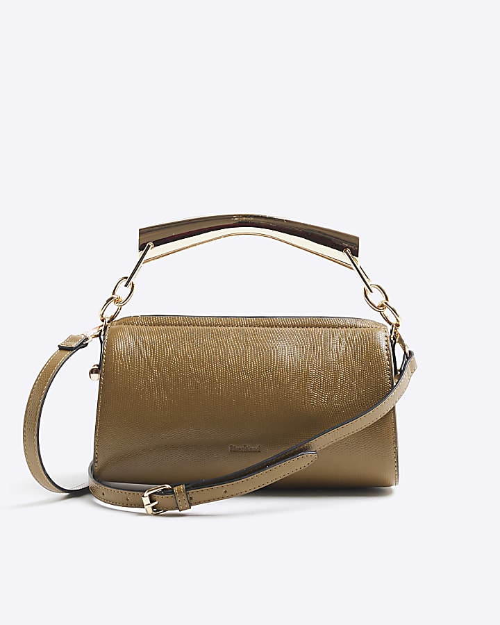 Brown Metal Handle Cross Body Bag