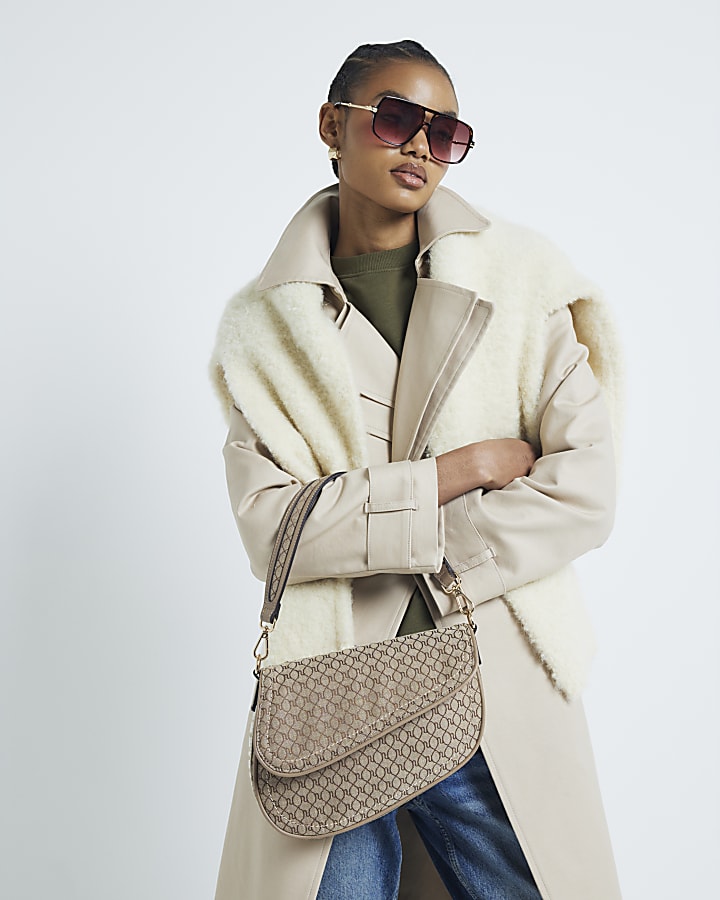 Beige RI Monogram Shoulder Bag