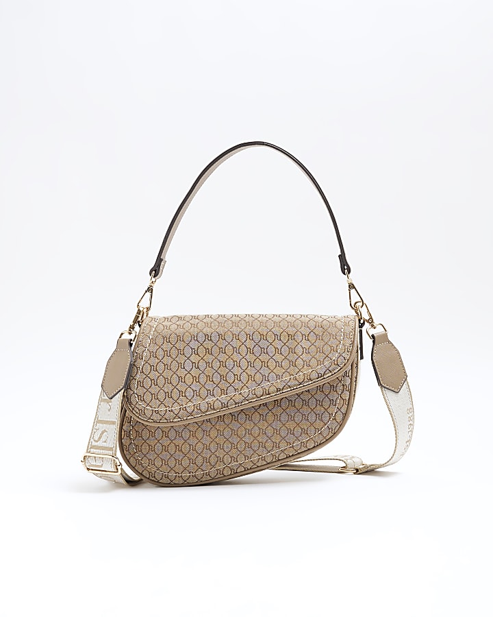Beige RI Monogram Shoulder Bag