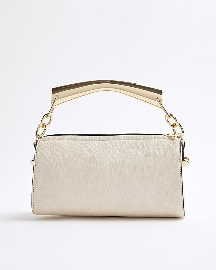 Cream Metal Handle Shoulder Bag