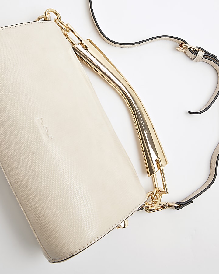 Cream Metal Handle Shoulder Bag