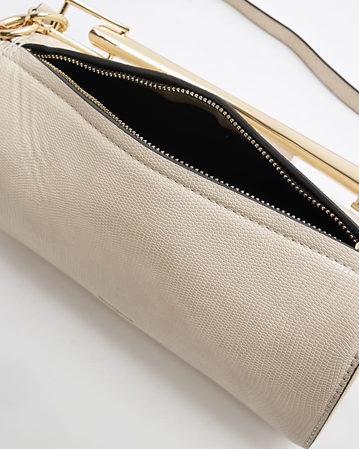 Cream Metal Handle Shoulder Bag