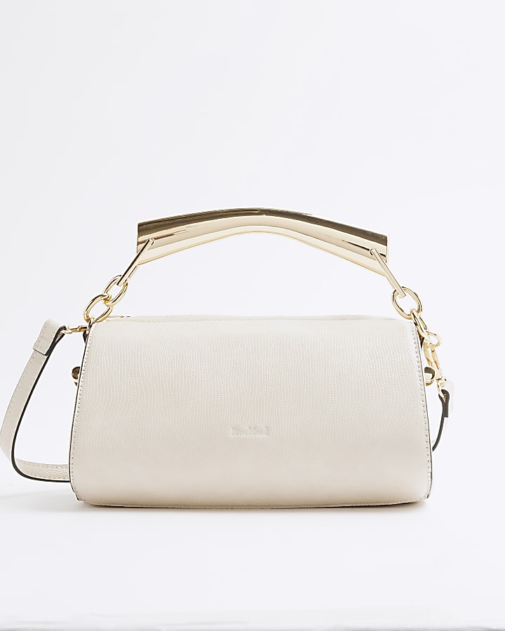 Cream Metal Handle Shoulder Bag