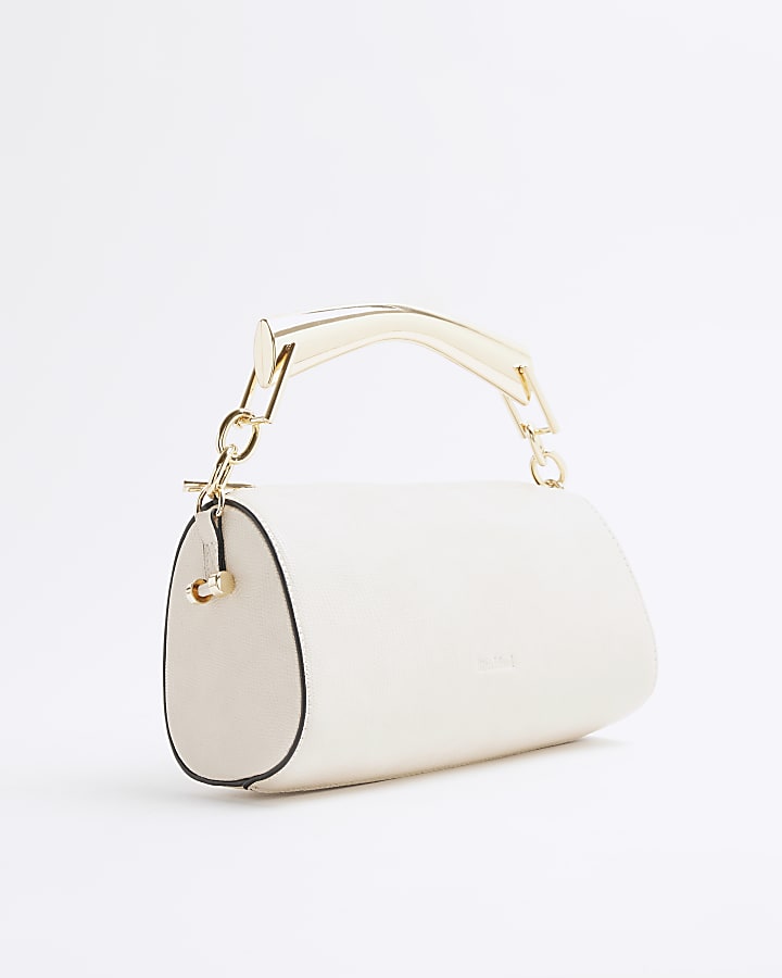 Cream Metal Handle Shoulder Bag