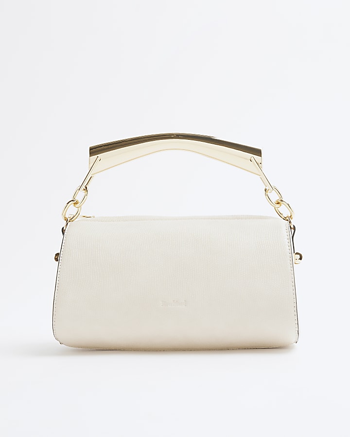 Cream Metal Handle Shoulder Bag