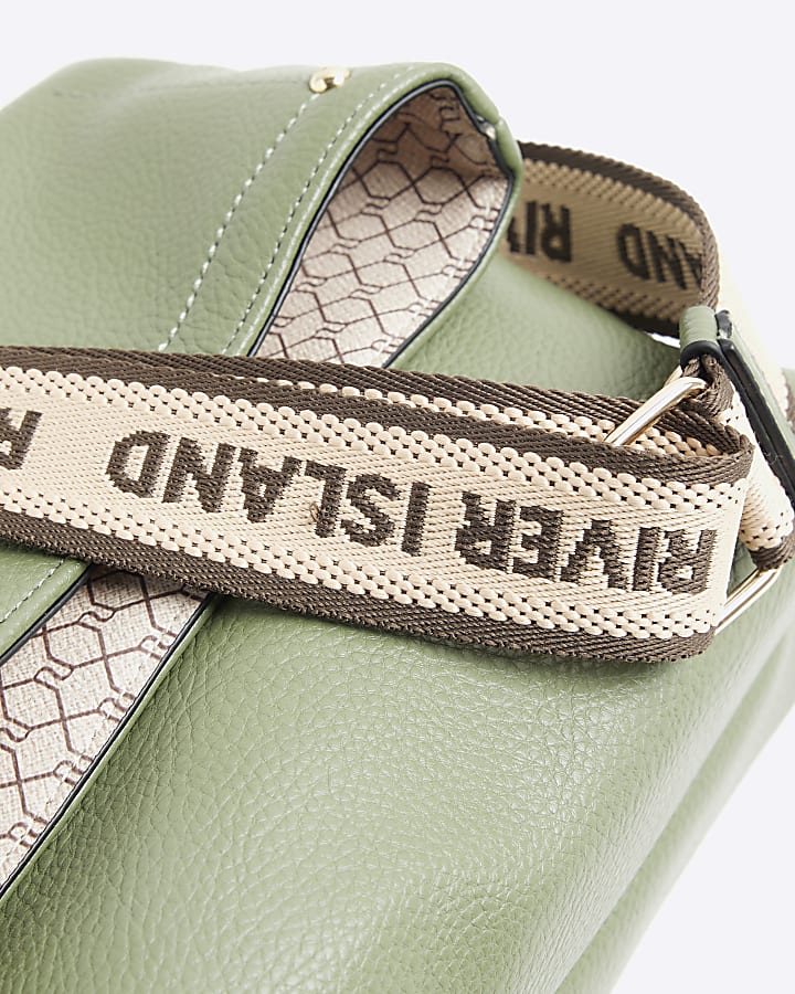 Khaki Faux Leather Flap Over Cross Body Bag