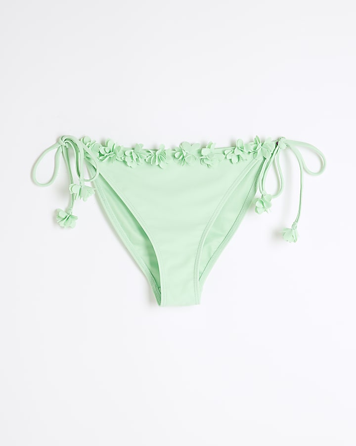 Green 3D Floral Side Tie Bottoms