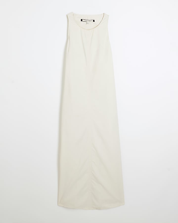 Cream Denim Cut Out Maxi Dress