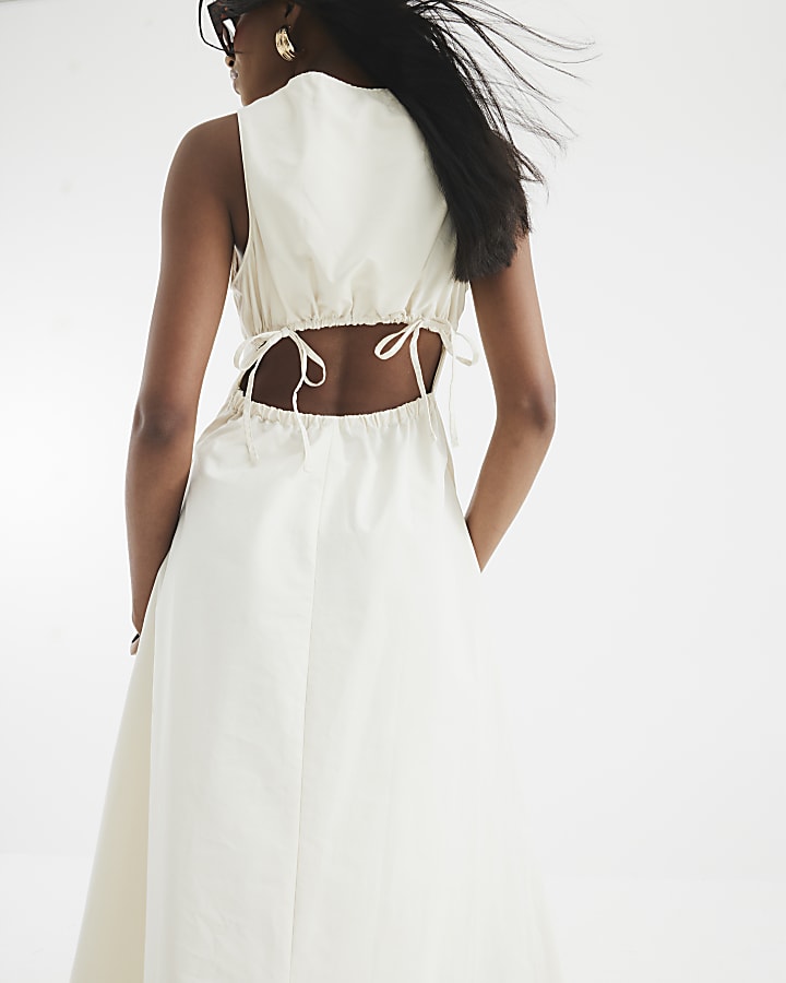 Cream Denim Cut Out Maxi Dress