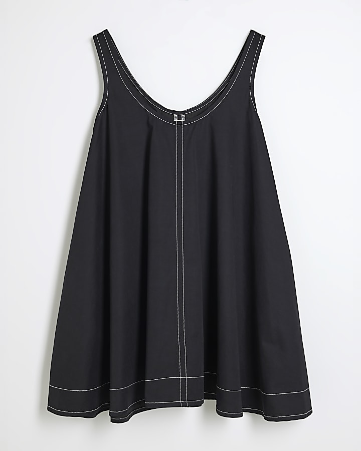 Black Swing Contrast Stitch Mini Dress