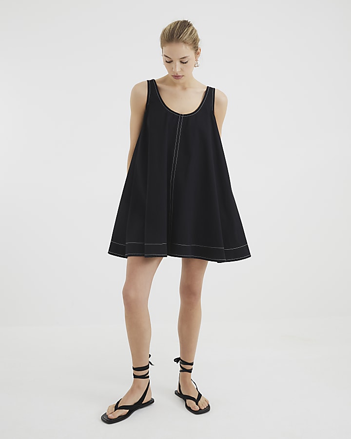 Black Swing Contrast Stitch Mini Dress