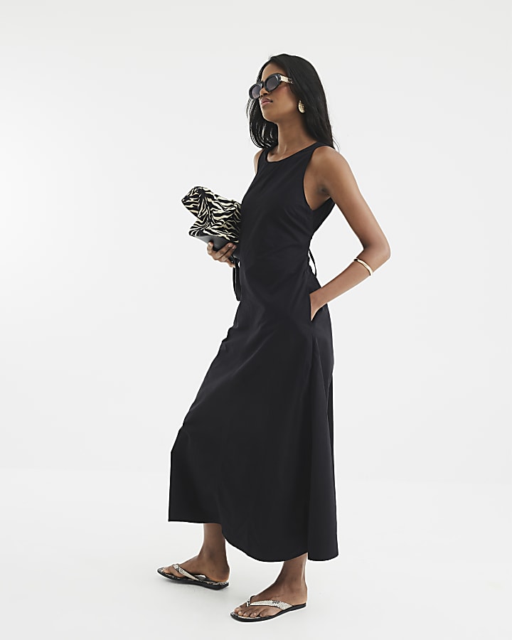 Black Denim Cut Out Maxi Dress