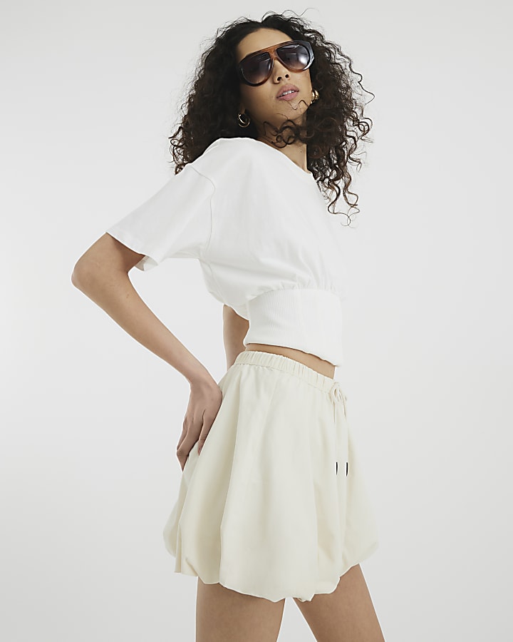 Cream Bubble Hem Skirt