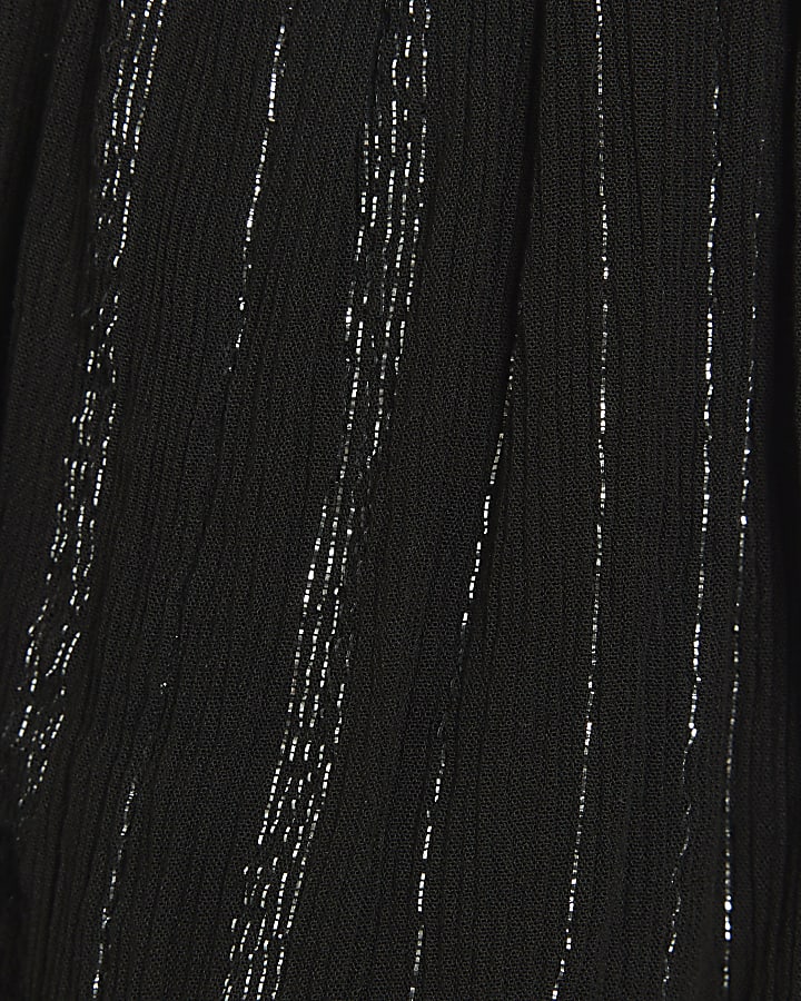 Black Shirred Tiered Mini Dress