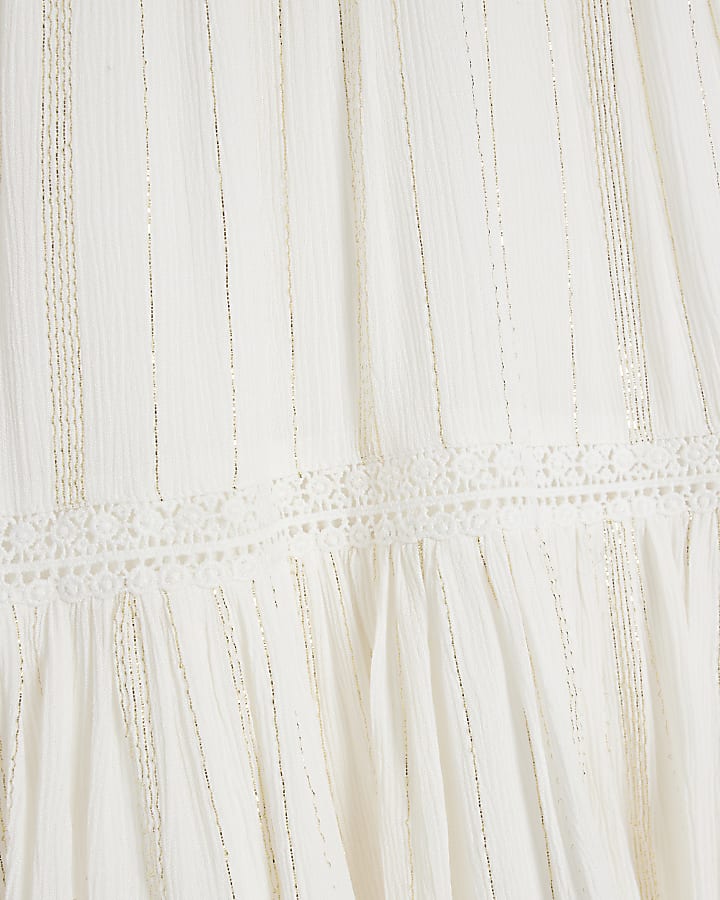 White Shirred Tiered Mini Dress