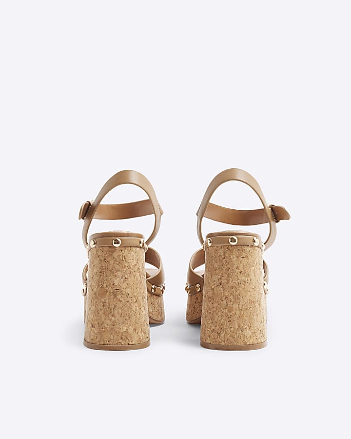 Brown Cork Platform Heeled Sandals