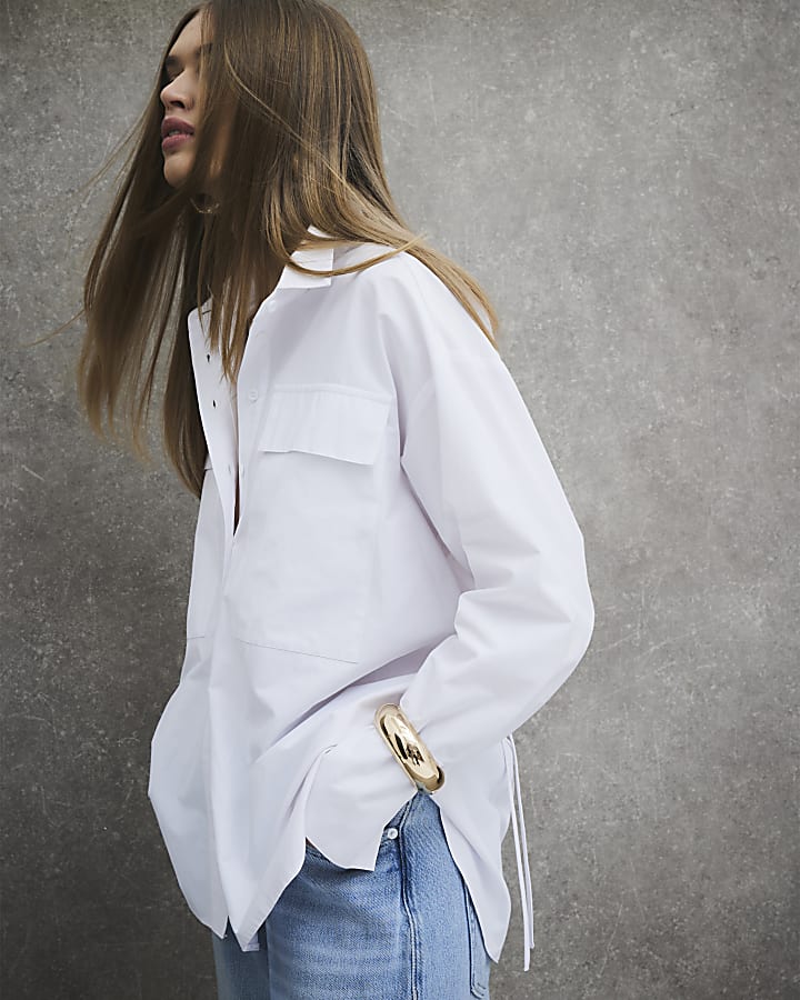 White Long Sleeved Pocket Shirt