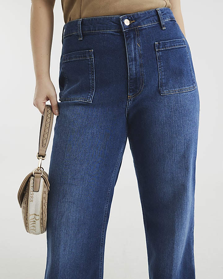 Blue High Rise Relaxed Flared Leg Jeans