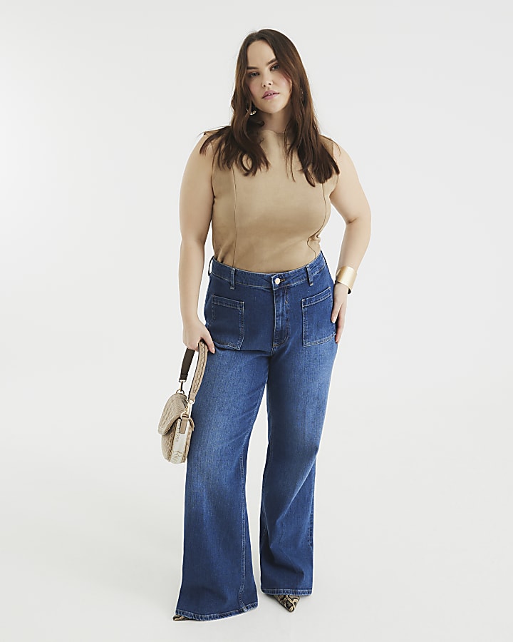 Blue High Rise Relaxed Flared Leg Jeans