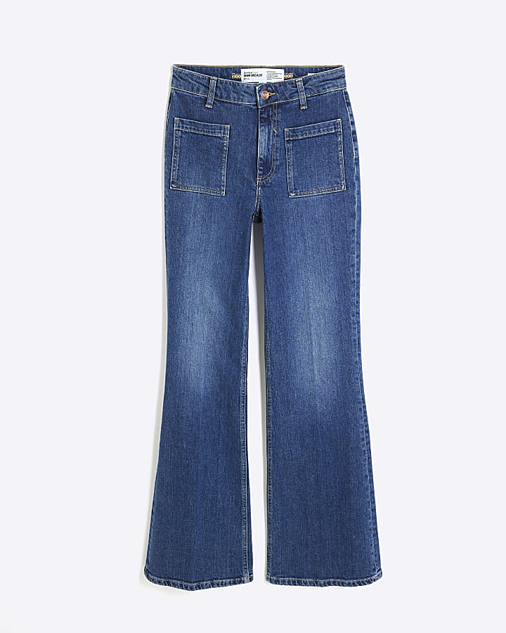 Blue Denim High Rise Relaxed Flared Jeans