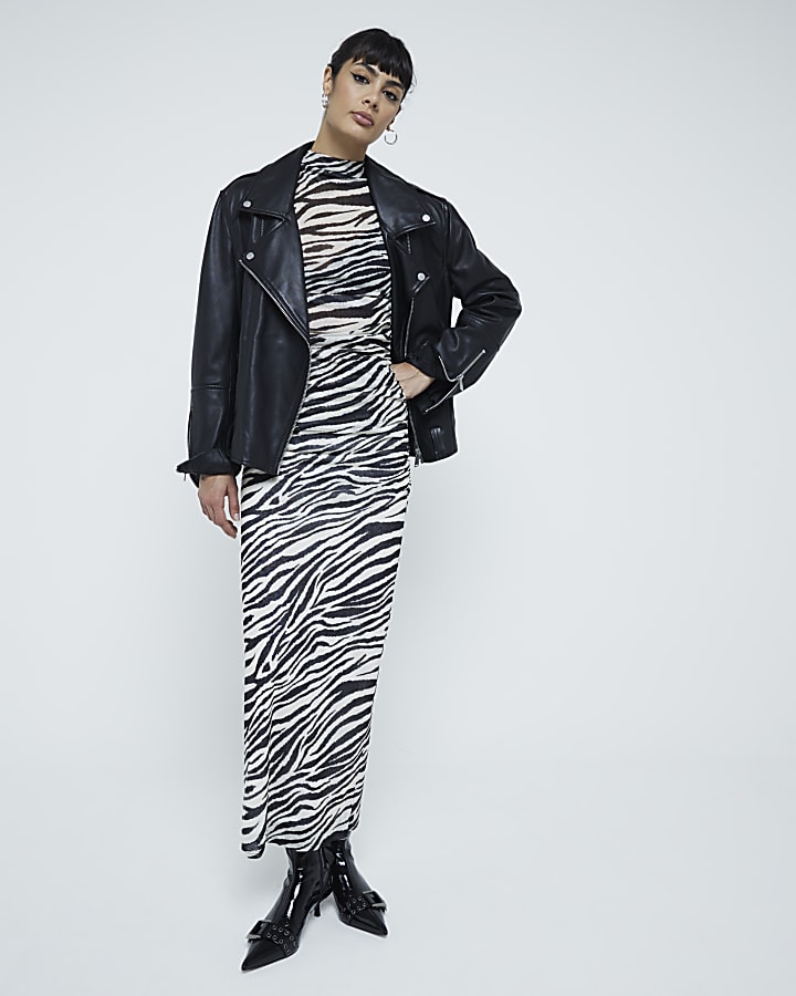 Black Mesh Zebra Print Top